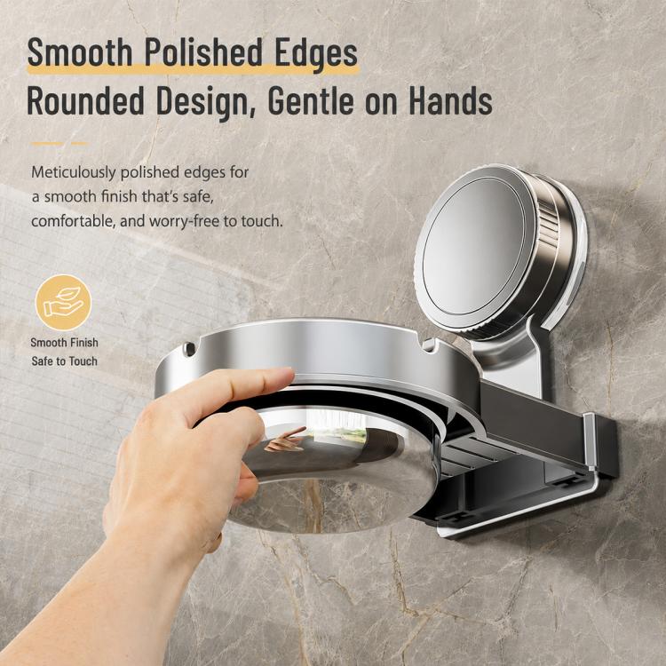 Wall-mounted suction ashtray with smooth polished edges and removable round ash bowl
