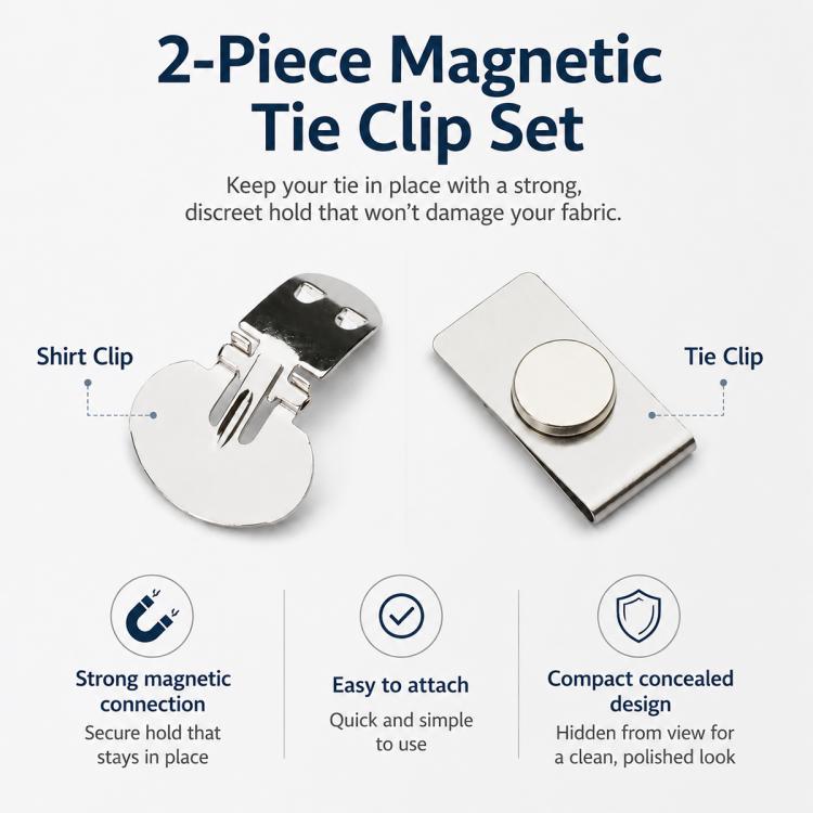 Two-piece magnetic tie clip set with concealed circular magnet design