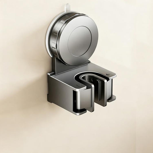 Wall-mounted suction cup mop holder clip, gray electroplated with black base