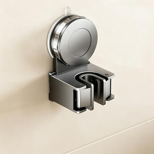 Wall-mounted suction cup mop holder clip, gray electroplated set for mop shafts