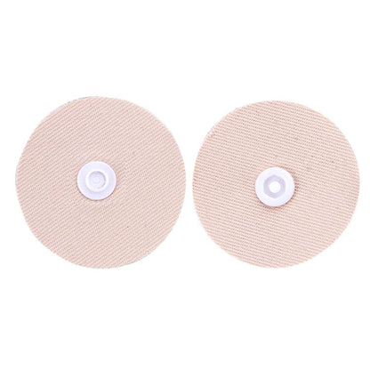 Round fabric snap fasteners, light pink/beige with white snap centers, pair