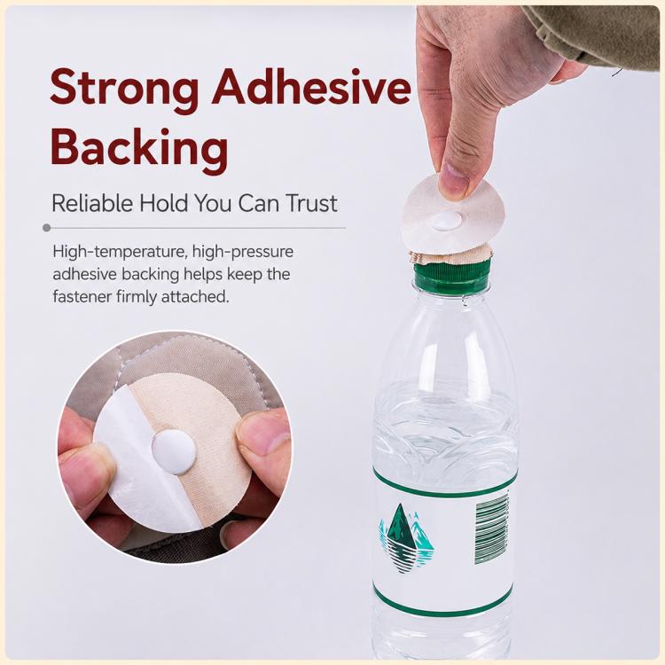Round fabric snap fasteners with adhesive backing, white snap centers