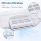 Transparent dust bin with rectangular filter cartridge and gray foam dust filter panels
