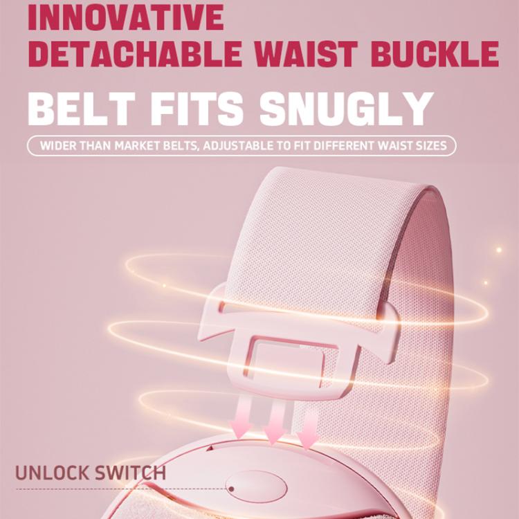 Pink warming waist belt with wide adjustable strap and detachable buckle, switch on top