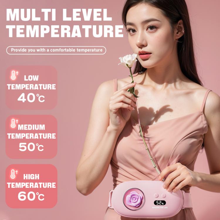 Pink warming belt worn at waist with rose heater and 52% display