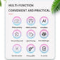 Printer multifunction guide card with icons for photo, inkless, AI, and text printing