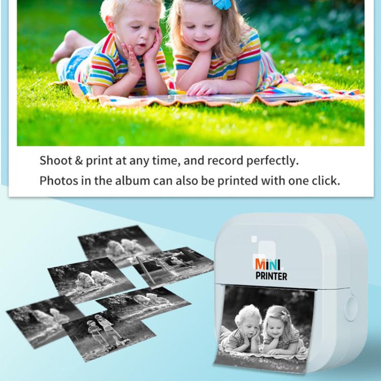 Light blue mini inkless thermal printer printing a photo strip