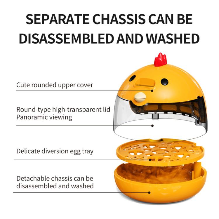 Yellow incubator dome with transparent lid, detachable egg tray, and base