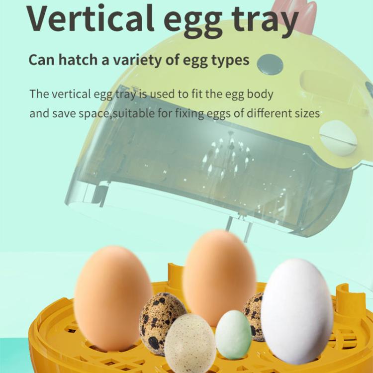 Vertical egg tray insert with several eggs and yellow perforated base