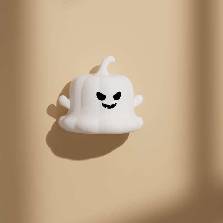 White silicone pumpkin ghost night light with smiling face, wall-mounted