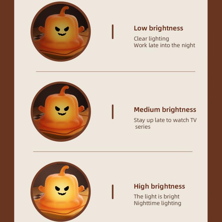 Pumpkin ghost silicone night light, adjustable brightness glowing pumpkin face