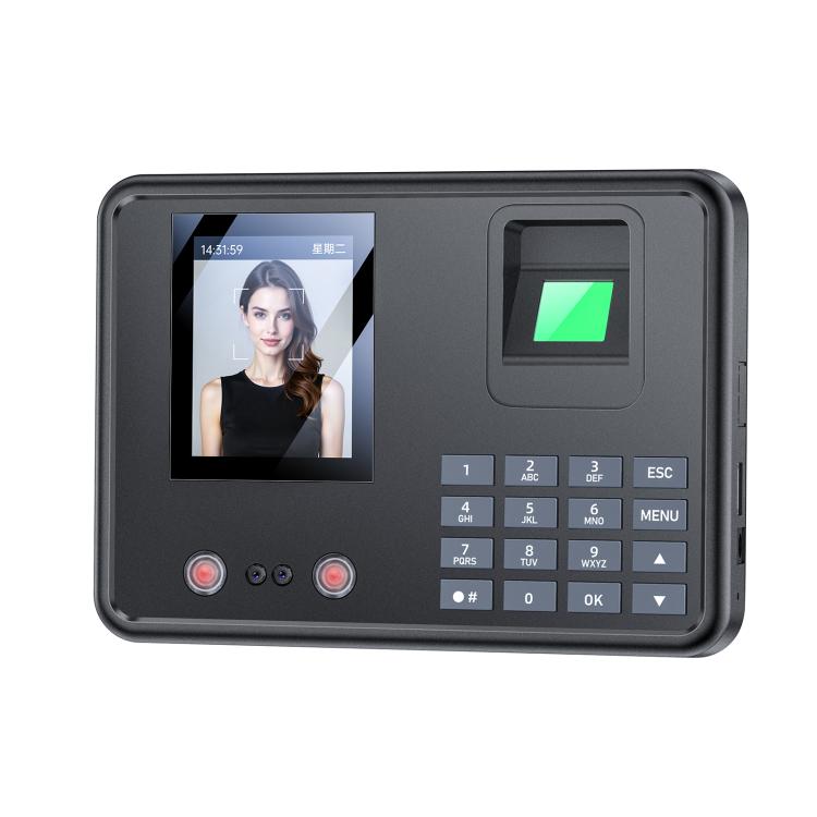 Yesido face fingerprint attendance machine front view with keypad, display, and green sensor