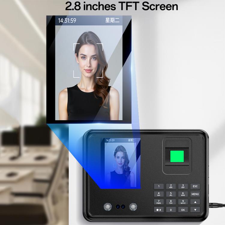 Yesido attendance machine with 2.8-inch TFT screen, keypad, and face camera window