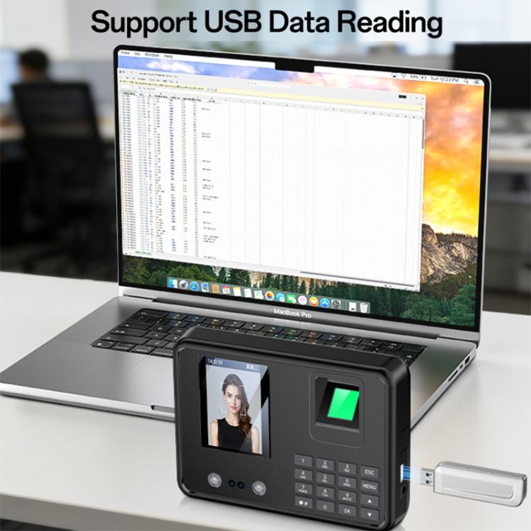 Yesido face fingerprint attendance machine with front screen, keypad, and USB data reading