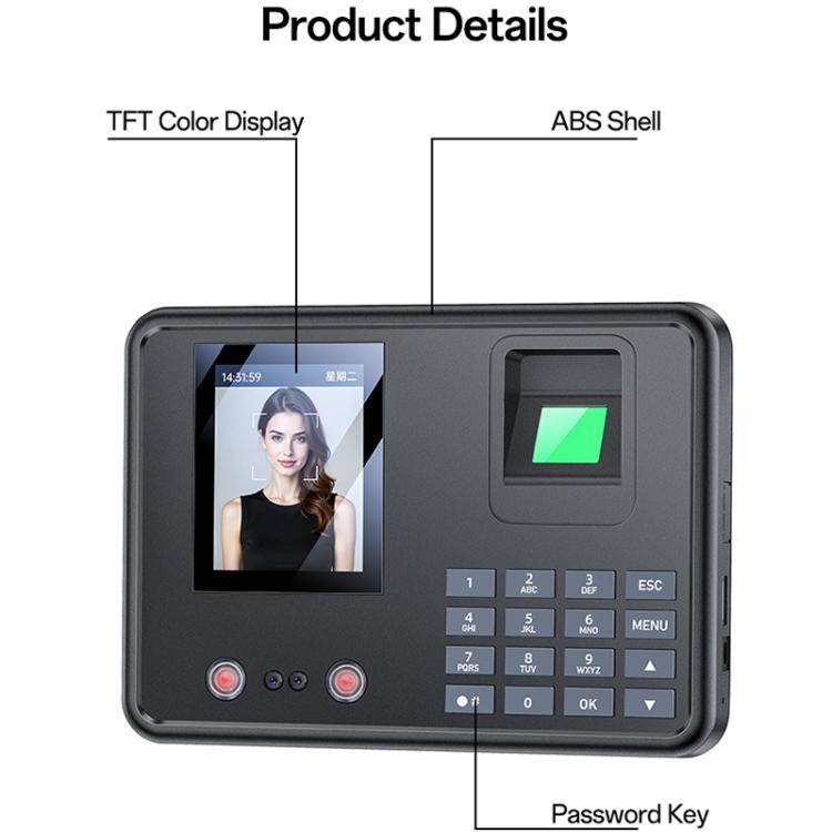 Fingerprint attendance machine with TFT screen, keypad, and fingerprint sensor window