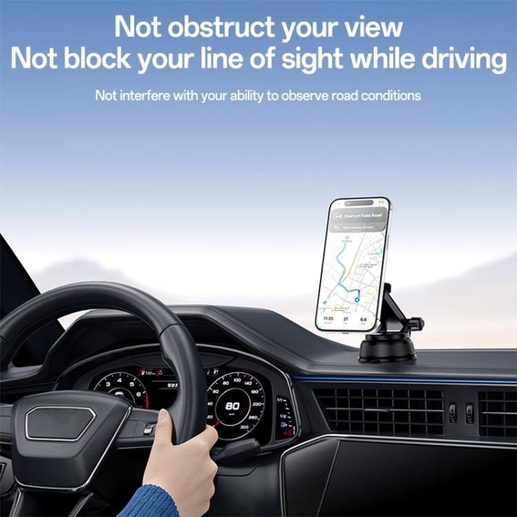 Car dashboard phone holder with suction base and clamp mount, black