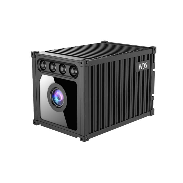 Black mini wireless HD camera angled front with four LEDs and front lens