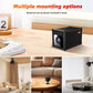 Black mini wireless security camera displayed with multiple mounting option setups