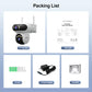 Security camera package contents: outdoor camera, manual, screws, power supply, and bracket