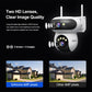Dual-lens WiFi security camera showing two lens units on a white and black housing