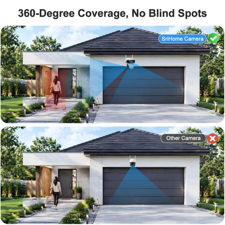 Ceiling/soffit-mounted outdoor WiFi security camera with two antennas on white housing
