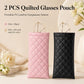 2-pack quilted glasses sleeves, pink and black PU leather, slim vertical open-top