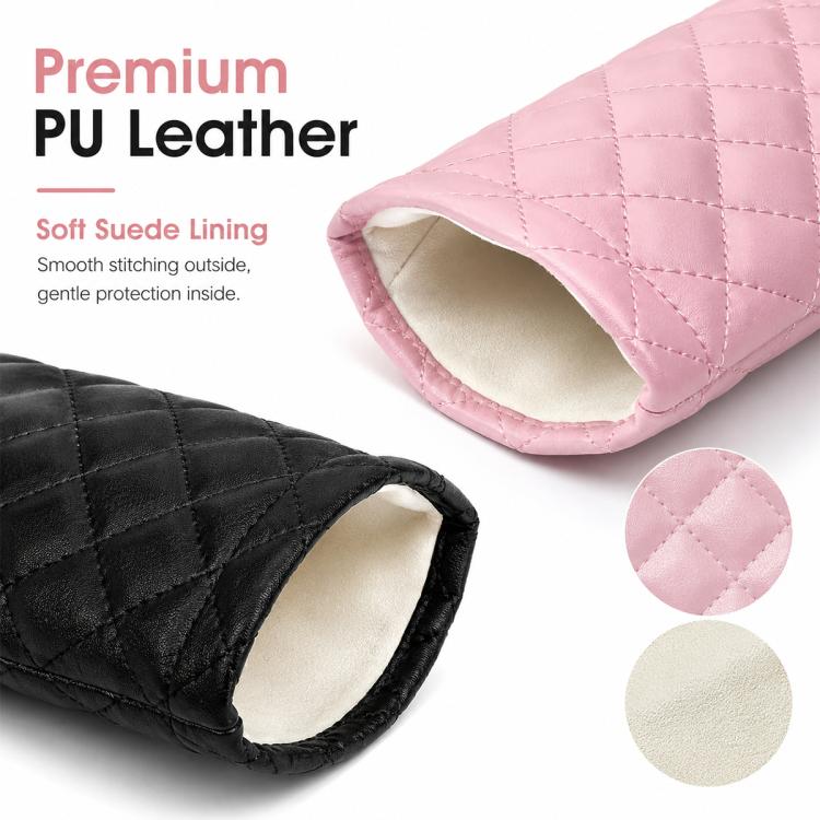 Pink PU leather glasses pouch, quilted exterior with soft inner lining, open top