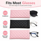 Quilted PU leather glasses sleeves, pink and black, slim rectangle, open-top