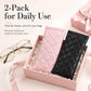 2-pack quilted PU leather glasses pouches, pink and black, in rectangular box