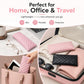Quilted PU leather glasses pouches, pink and black, slim open-top storage for travel