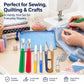 DIY seam ripper kit on work surface with hand holding a green seam ripper