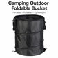 Black foldable camping bucket with straps, portable lightweight design