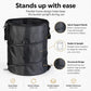 Black folding bucket with structured frame for upright use and spiral support bands