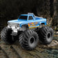 Blue amphibious 4WD RC monster truck with oversized tires and front bumper detail.