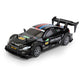Black remote control drift car with rear spoiler and racing decals