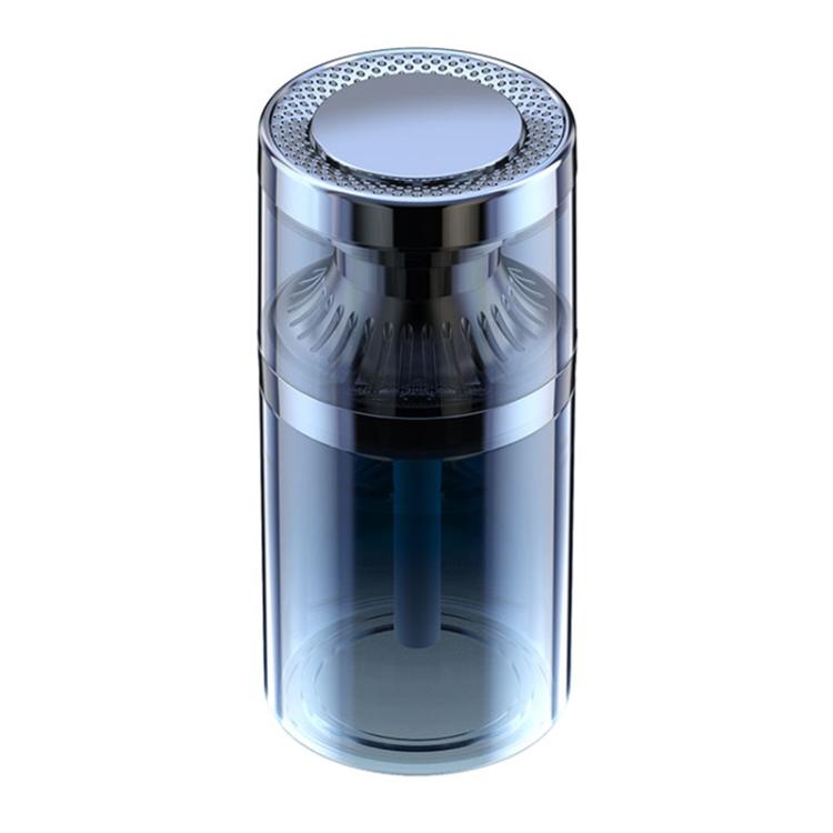 Silver cylindrical aroma diffuser with top vent grille and clear base chamber