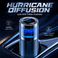 Stainless car aroma diffuser with blue-lit turbine and dark top cover