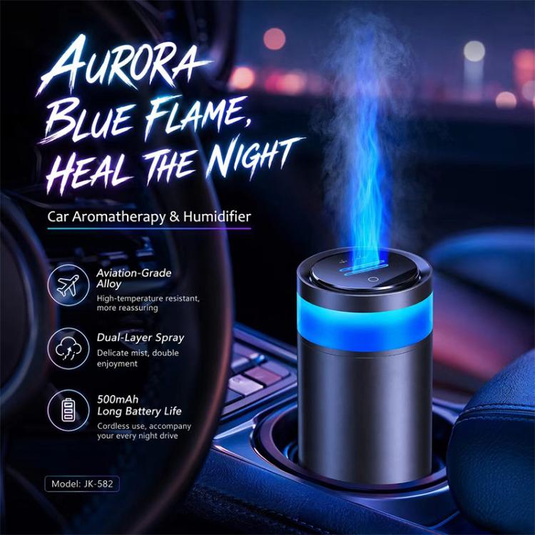 Car air freshener diffuser with blue flame mist from silver base