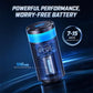 Car diffuser cylinder with blue light band, round control lid, and angled view