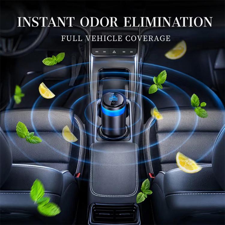 Car air freshener diffuser centered with blue mist glow