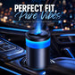 Cup-holder car diffuser cylinder with blue glow band and mist plume