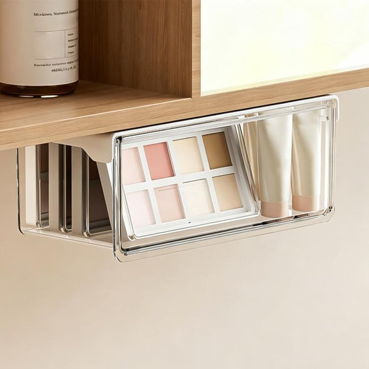 Transparent cabinet storage drawer with pull-out tray and metal frame