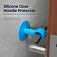 Silicone suction door handle protector with blue anti-collision pad on metal handle