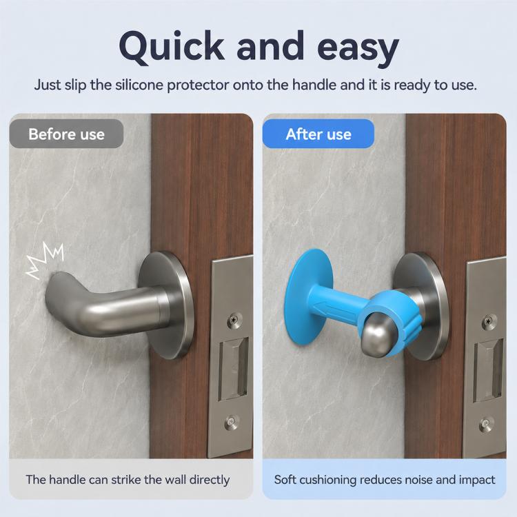 Blue silicone suction protector pad fitted on metal door handle
