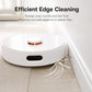Robot vacuum edge-cleaning view with triangular side brush extending to corners