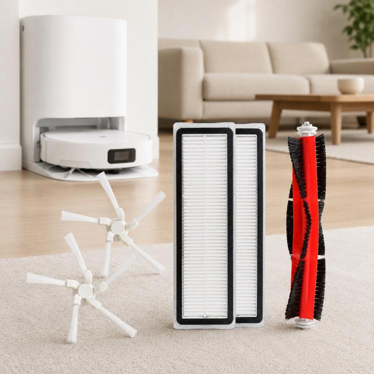 Robot vacuum replacement parts set: pleated filter, filter box, red brush and side brush