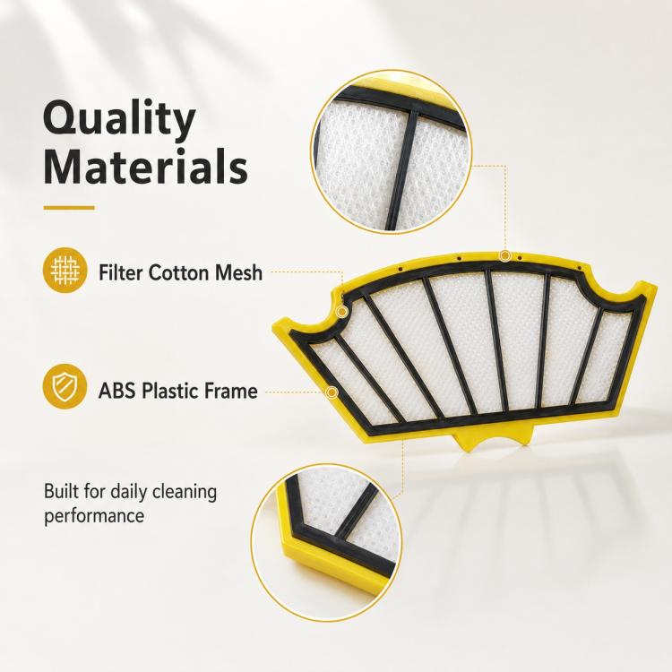 Replacement filter with cotton mesh and ABS plastic frame, close-up view