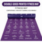 Purple fitness training yoga mat with printed pose icons across the surface
