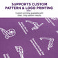 Purple yoga mat close-up with white printed pose icons and textured surface detail