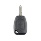 Black 2-button car remote key fob with metal key blade, front view